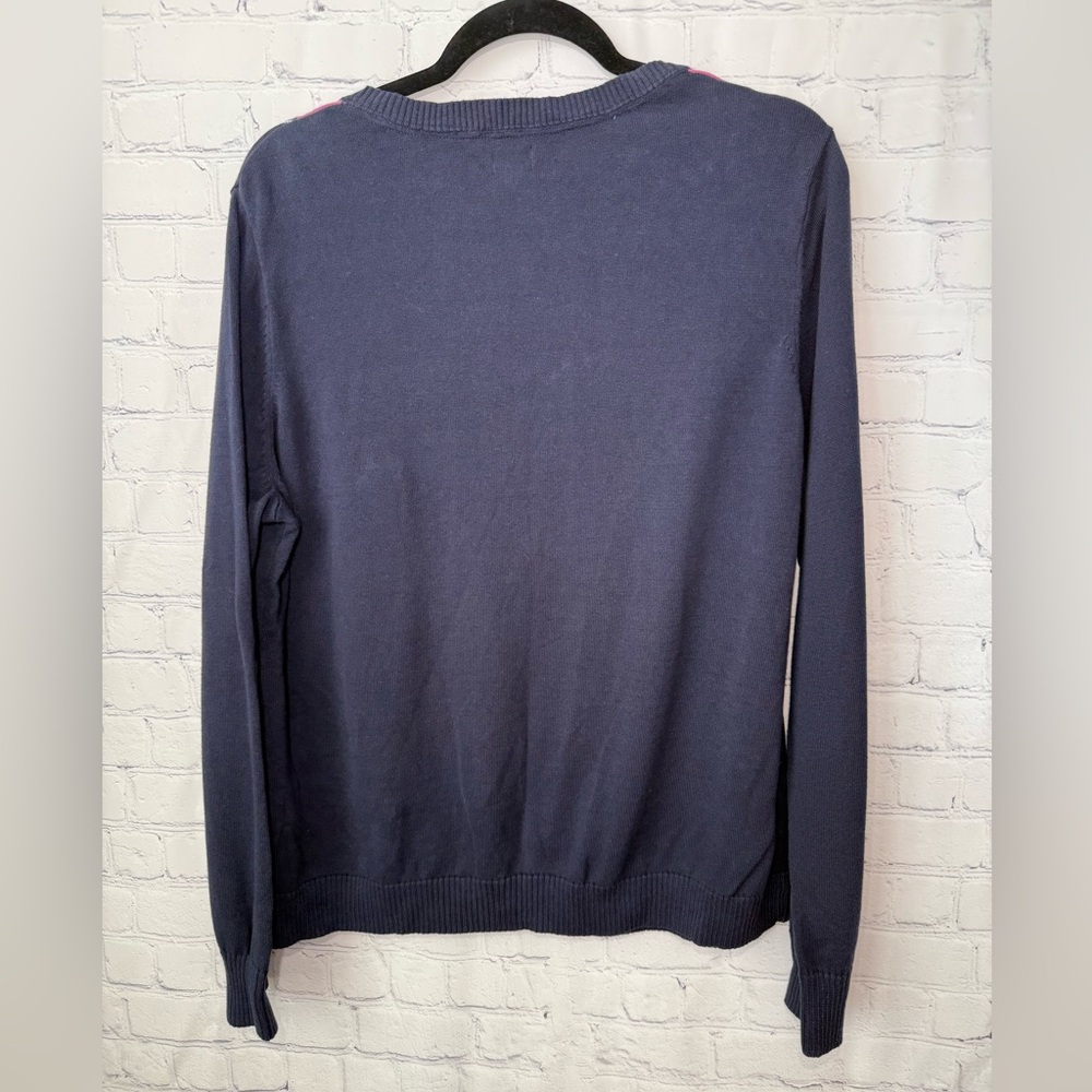 IZOD size XXL navy blue v-neck argle sweater with pink & gray diamond patterns - Picture 2 of 6